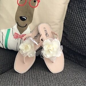 Rouge! Blush Sandals with Ivory Floral Detail